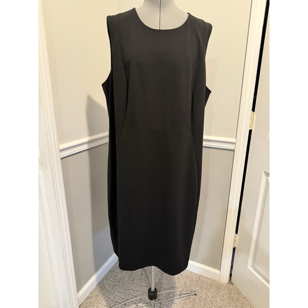 Kelvin Klein Sleeveless Seam Front Scuba Crepe Crew Neck Sheath Gold Zip Dress - Picture 7 of 7
